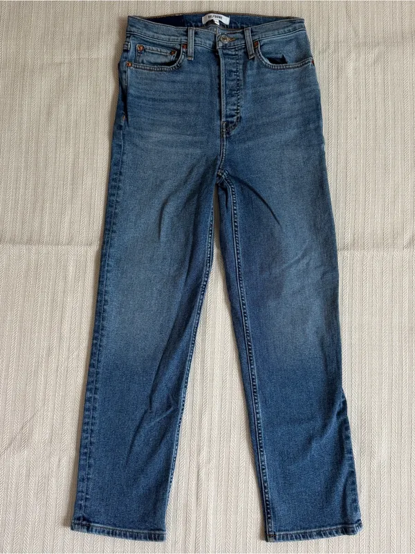 Re/Done Comfort Stretch High-Rise 70s Stove Pipe in Western Blue Size 26 - Image 2