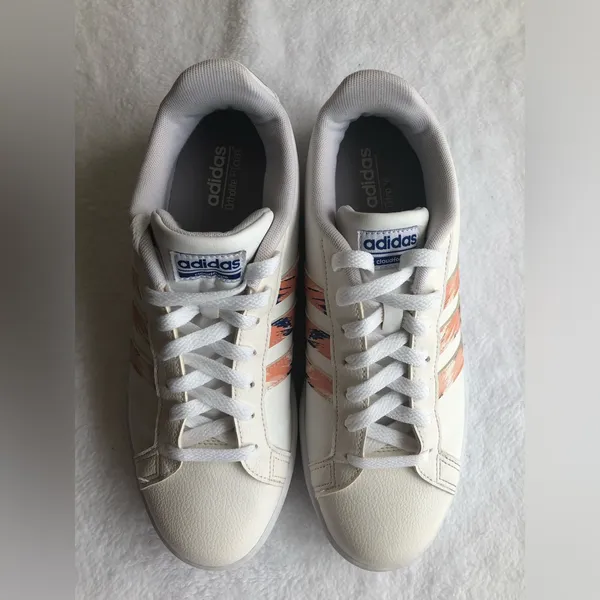 Adidas Cloudfoam Advantage Shoes Womens 9.5 White Peach Casual Sneakers - Image 7