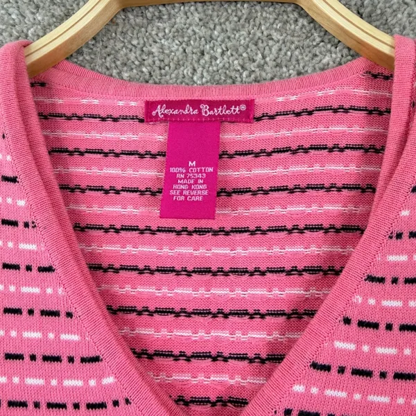 Alexandra Bartlett Tank Cardigan Set Pink Striped Cotton Size M Y2K Coquette - Image 4