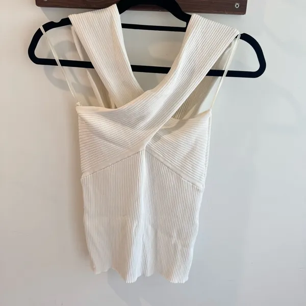Maje Manhattan Blanc‎ Ribbed Two Way Top Size 2 - Image 3
