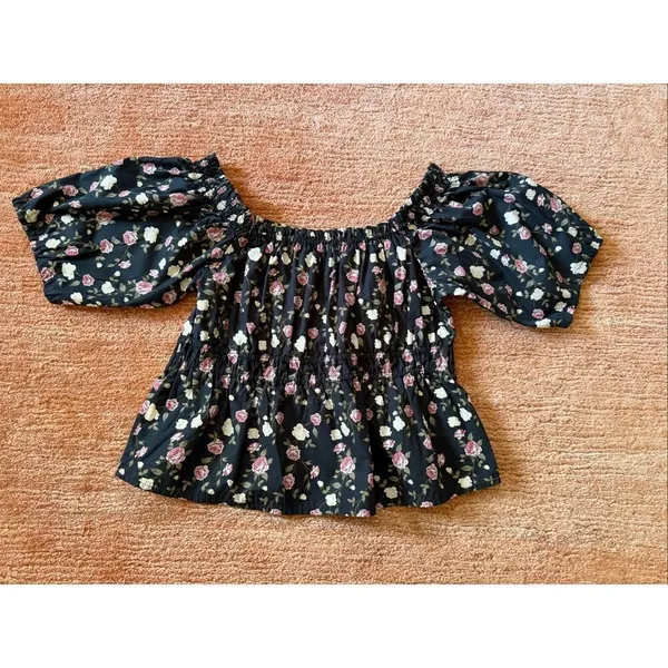 Celebrity Pink Floral Off Shoulder Top XL Puff Sleeve Cotton - Image 7