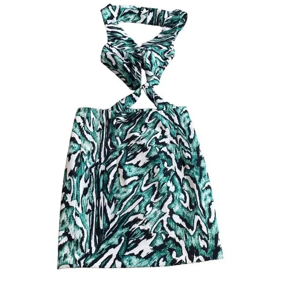 Zara Collection Teal Abstract Animal‎ Print Cutout Halter Mini Dress Small - Image 2