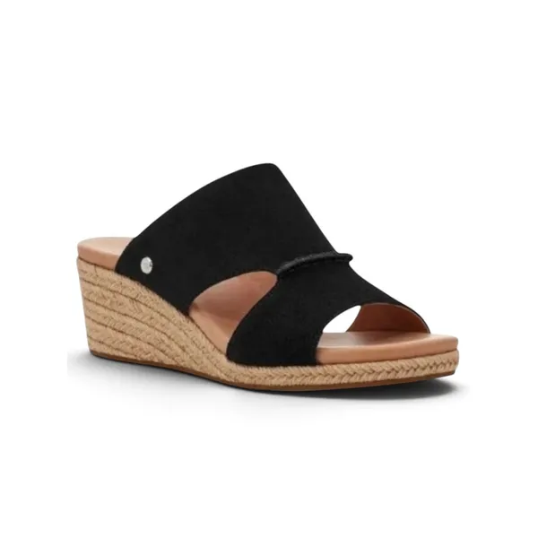 UGG Eirene Black Suede Espadrille Wedge Slide Sandals Size 7.5 NWOB - Image 2