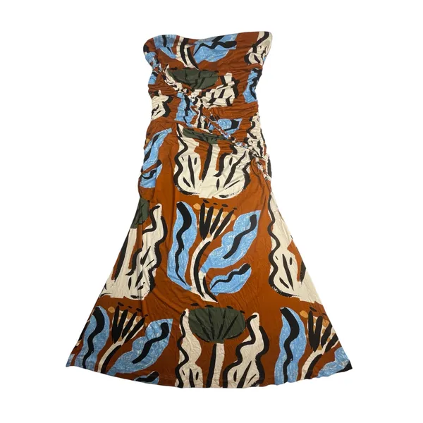 Celandine Suzanne Lustig Gabbie strapless ruched tube dress size L abstract boho - Image 13