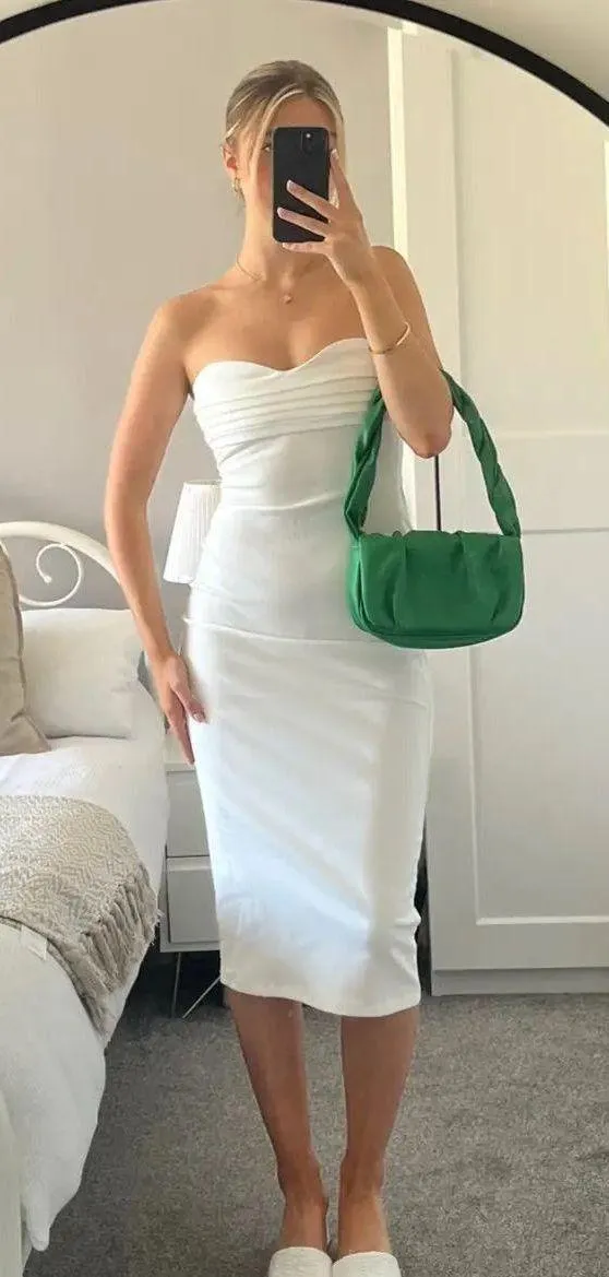 midi bodycon dress sleeveless white wedding cocktail graduation party - Image 3