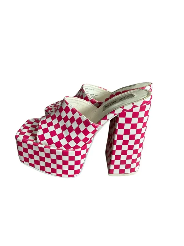 STEVE MADDEN Trixie Checkerboard Pink White Platform Sandals Heels Size 8 - Image 5