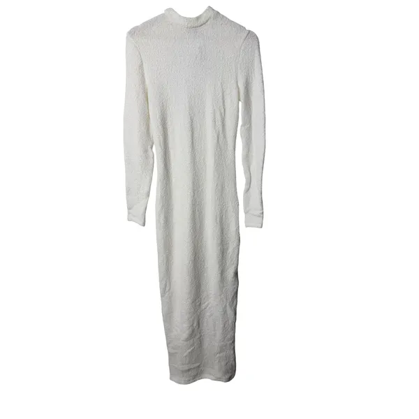 Lamarque Lindsay Dress White Textured Knit Open Back Maxi Long Sleeve Mock Neck - Image 4