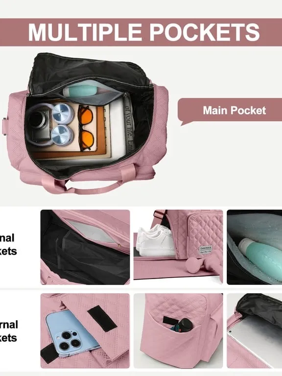 Quilted Pink Travel Duffel Bag Women's Carryall W - Image 7