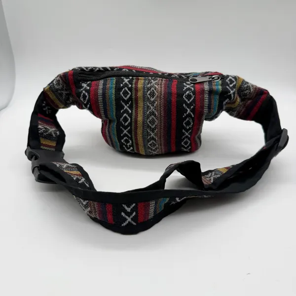 Boho Mushroom Woven Waist Pack Festival Hip Bag Multicolor Striped Fanny Pack - Image 3