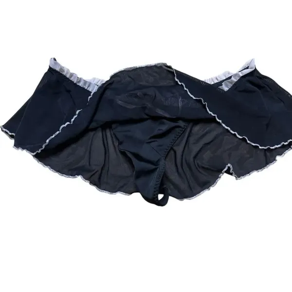 Black sheer skirted thong with pink satin bow and trim medium - Image 5