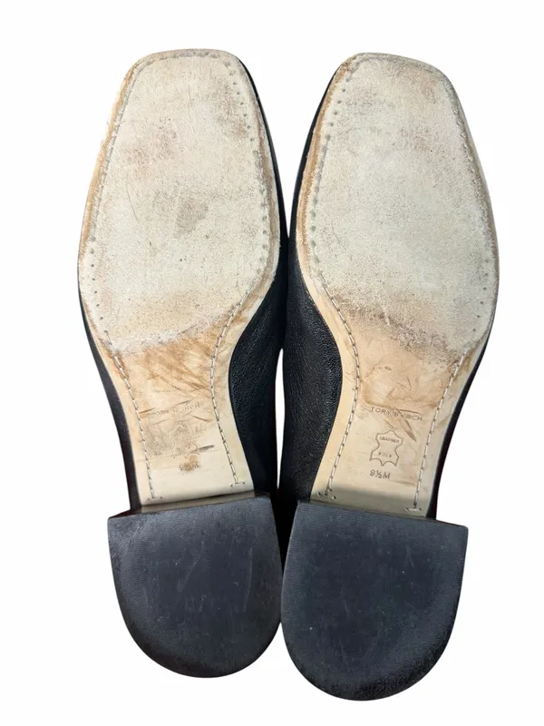 Tory Burch Georgia Black Leather Logo Buckle Square Toe Pumps Size 9.5 - Image 10