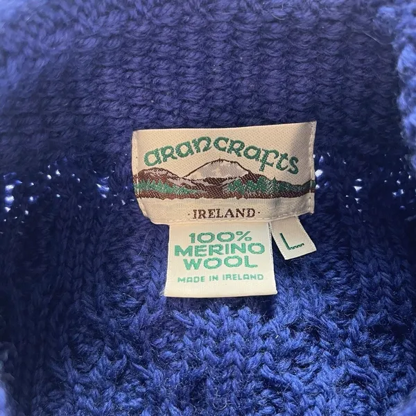 Aran Crafts Blue Merino Wool‎ Button Front Cardigan Sweater Size LARGE - Image 10