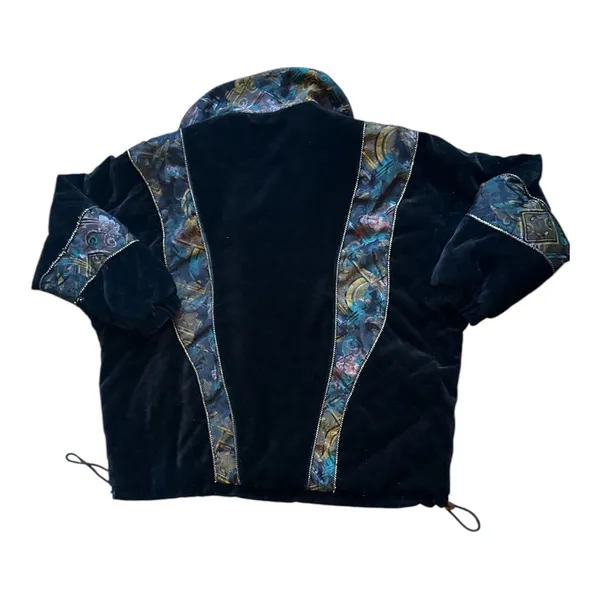 Vtg ELEMENTS Y2K Velvet Quilted Jacket Abstract Print Size L oversized - Image 5