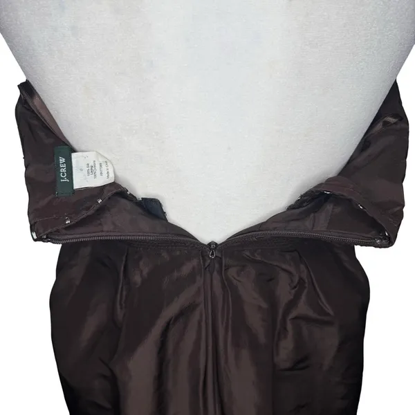J Crew Strapless‎ Dress 0 XS Brown 100% Silk Satin Lined Babydoll Empire Waist - Image 9