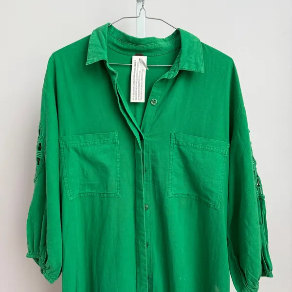 YFB Young Fabulous & Broke Green Embroidered Sleeve‎ Button Down Dress XS - Image 2