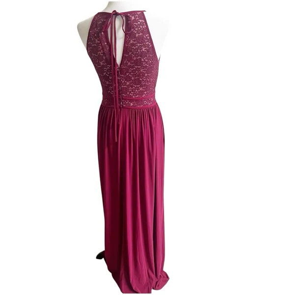 Morgan & Co Size Small Keyhole Sequins Tie Back Halter Maxi Dress Prom Maroon - Image 2