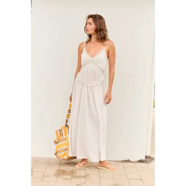 Free People Ethereal Beach Marina Muse Maxi Dress in Natural Neutral Large NWT - Image 2