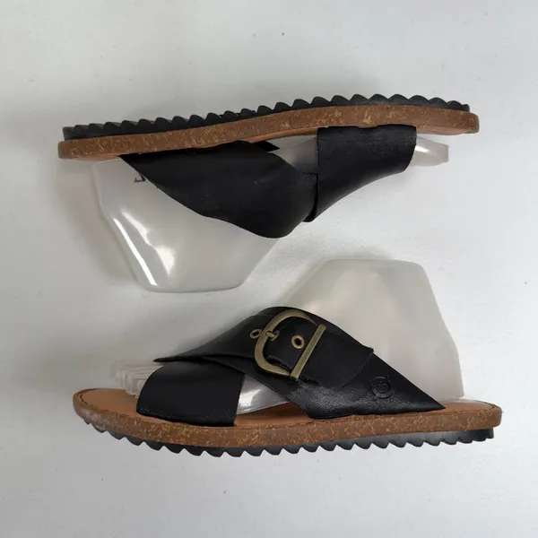 Born 8M Rio Slide Sandals Black Leather Buckle Crossover Strap Casual Boho Flats - Image 3
