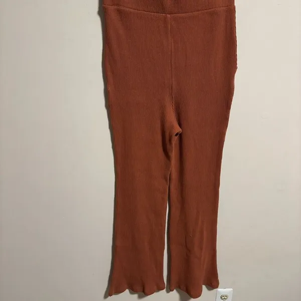 Free People Picnic Sweater Ribbed Flare Lounge Pant Terra Cotta- Size Medium - Image 7