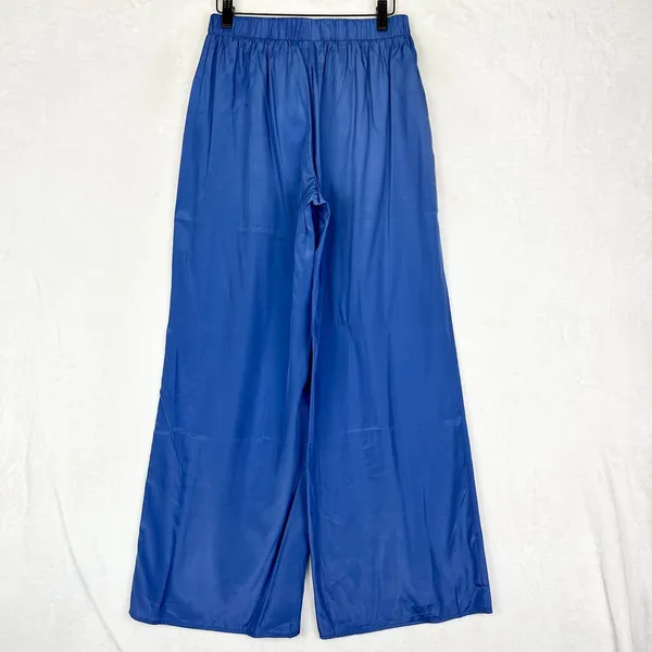 Needii Tencel Satin Wide Leg Pull On Pants Size Medium NWT Blue High Rise - Image 2