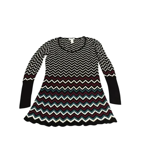 White House Black Market Sweater Womens Medium Multicolor Chevron Scoop Neck - Image 2