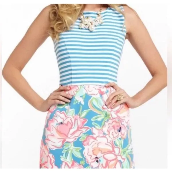 Lilly Pulitzer Lucky Charm Combo Blue Stripe Julianna Dress Medium TINY SPOT - Image 14