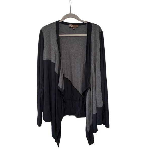 Adrienne Vittadini Women's Draped Open Front Cardigan Black Gray XL - Image 2