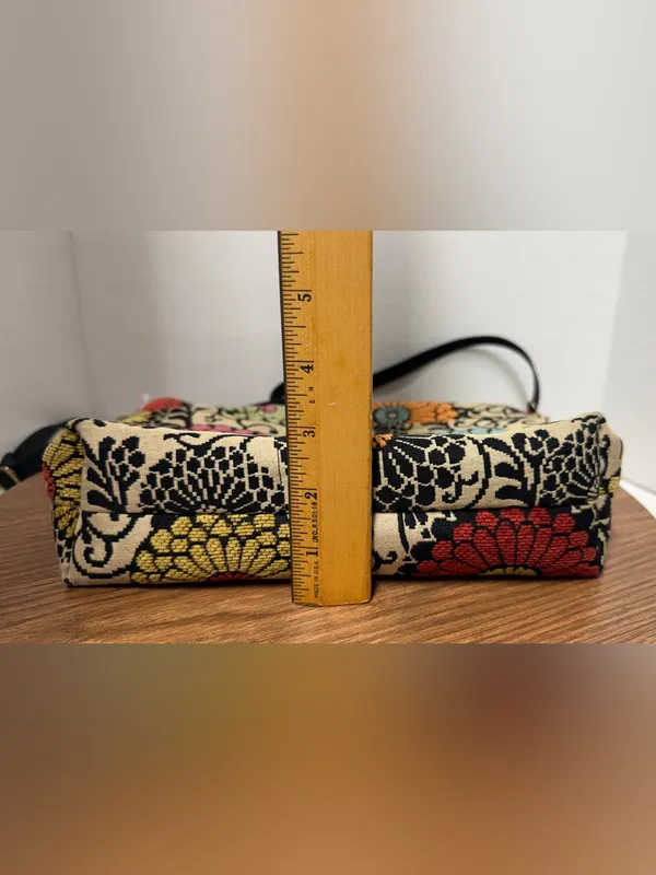 Danny K of Beverly Hills Large Zipper Dahlia Floral Tapestry Crossbody Purse - Image 7