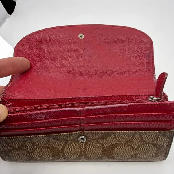 Coach Signature C Flap Brown Coated Canvas Wallet - Image 6