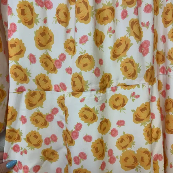 Keepsake Yellow Pink Floral Short Sleeve Midi Dress Size Medium - Image 7