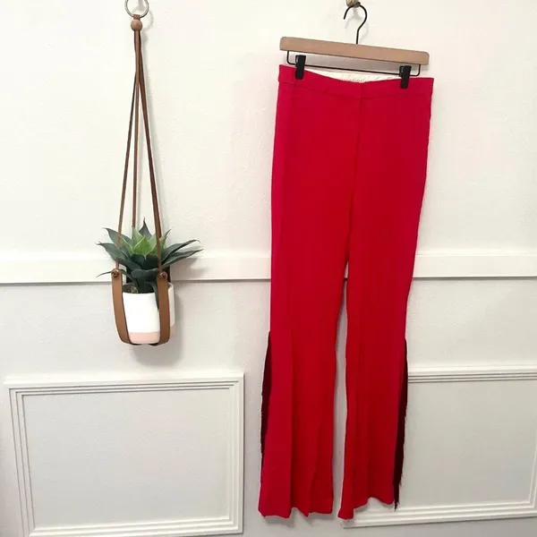 NWT JUCCA Red Fringe Wide Leg Pants Size IT 42 US 4- 6 Rodeo Western Boho Glam - Image 2