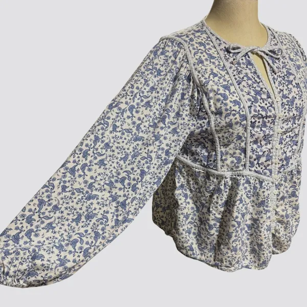 Old Navy M Poet Top Oversized Peasant Blue Paisley Cottage Boho Spring‎ Hippie - Image 2