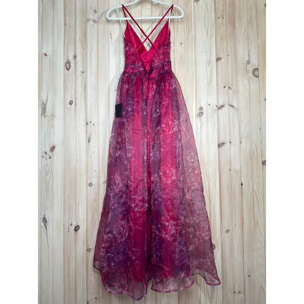 NWT Lulus Romance That Wows Magenta Floral Print Organza Maxi Dress Prom Size L - Image 6