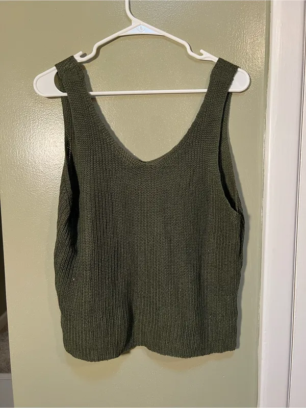 Women’s Size Large Sleeveless Sweater Reversible Scoop Neck V-Neck Knit Green - Image 5