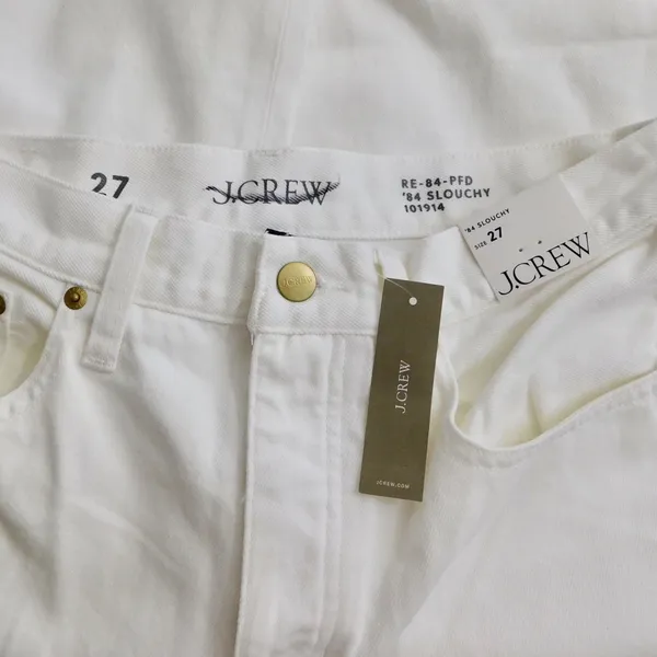 NWT!!‎ J. CREW White '84 Slouchy Jeans Solid Button Fly Straight Legs Size 27 - Image 12