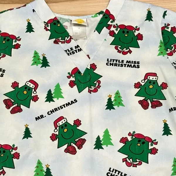 Vintage Little Miss Mr. Christmas Scrub Top Women’s Medium - Image 2