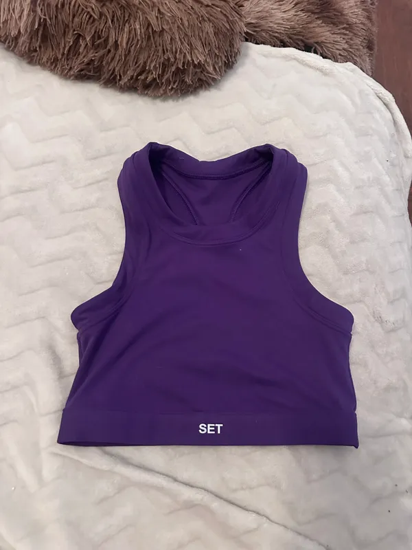 Set Active deep purple racerback crop top sports bra - Image 3