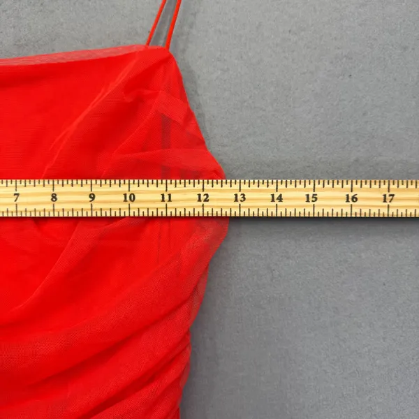 Alice + Olivia Red Ruched Mesh Mini Dress Spaghetti Strap Size‎ 6 Bodycon Zipper - Image 4