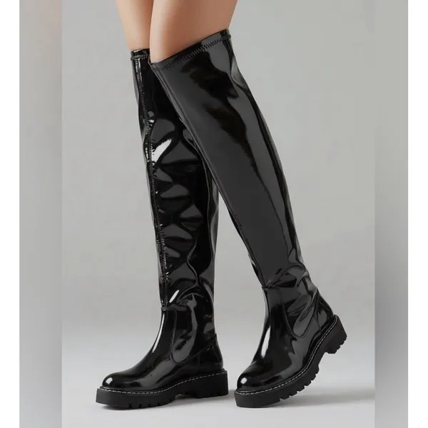 SAM EDELMAN Lydia Black Patent Knee Over the Boot Size 7 - Image 3