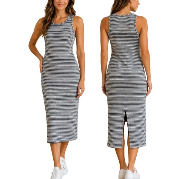 Marine Layer Ribbed Striped Midi Tank Dress Size XS Gray Coastal Resort Casual - Image 2