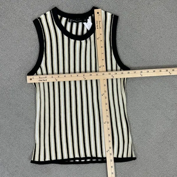 New York & Co Striped Ribbed Knit Sleeveless Sweater Tank Top Tan‎ Black Large - Image 11