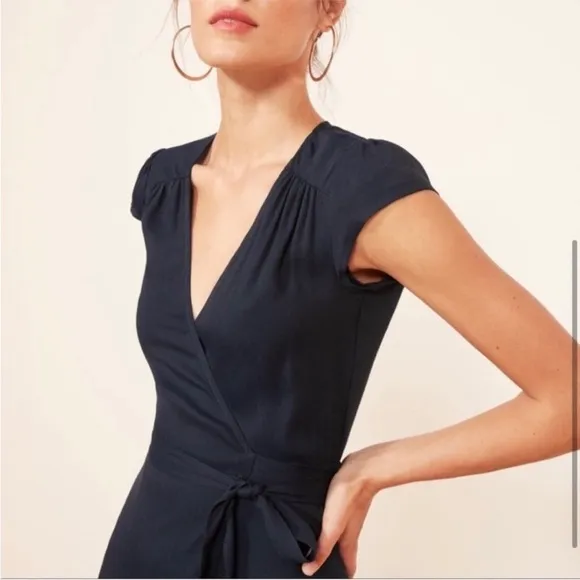 REFORMATION Navy Blue Chamomile Wrap Dress Size XS‎ - Image 3