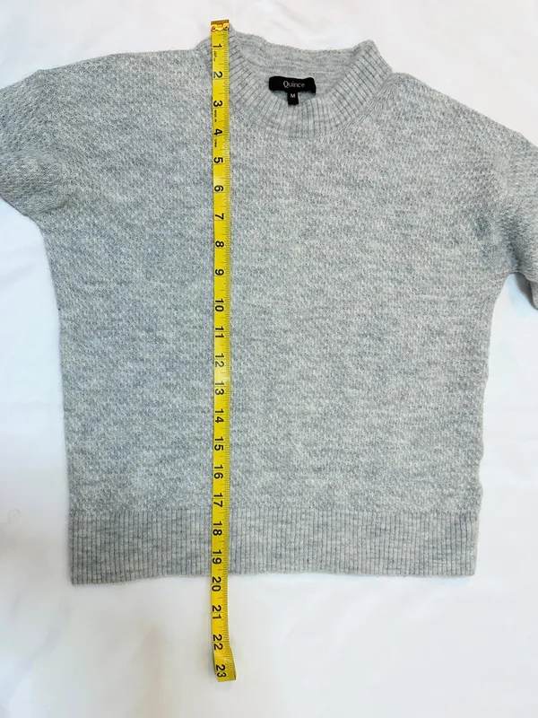 Quince Baby Alpaca Wool Diamond Stitch Crew Sweater – Light Grey – M - Image 8