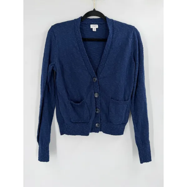 J.Crew Cardigan Sweater Women M Blue V-Neck Button Front AB050 Preppy Classic‎ - Image 3