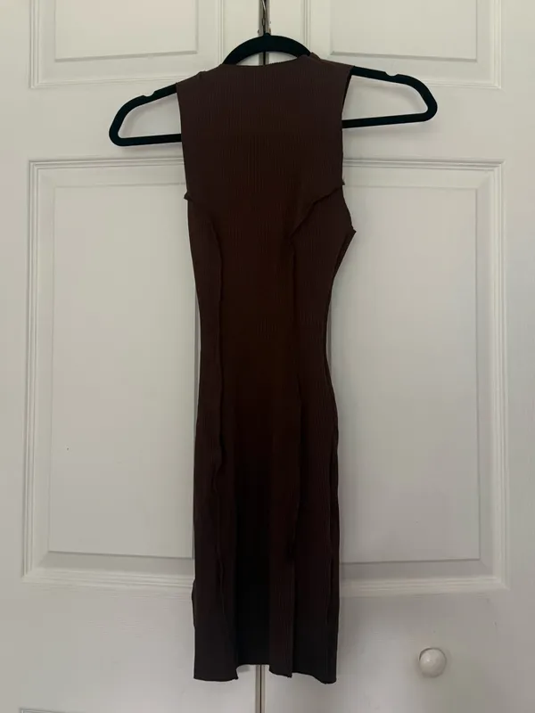 Naked Wardrobe Snatched and Sexy Bodycon Mockneck Dress Chocolate Brown Small - Image 2