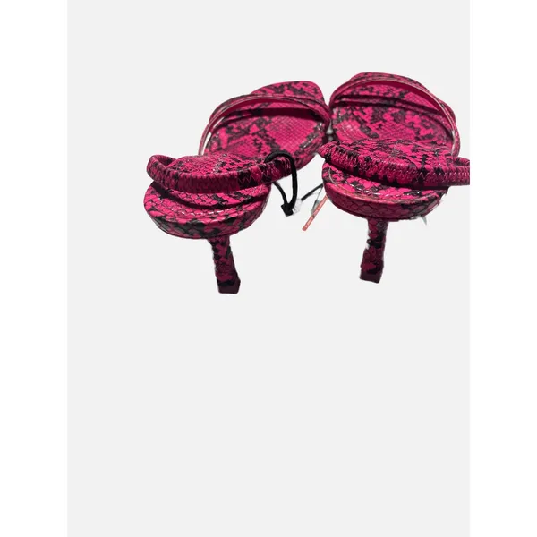 Zara Heeled Sandals Women 6.5 Pink Snakeskin‎ Strappy Kitten Heel Party Chic - Image 4