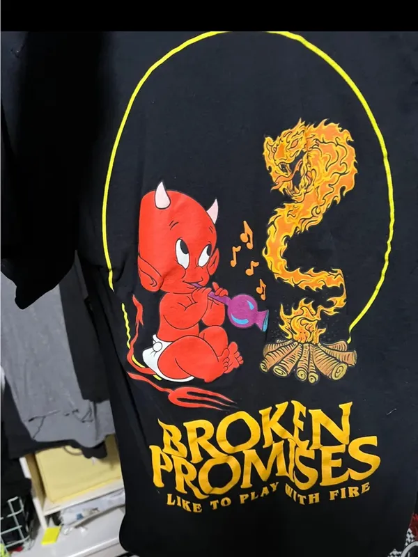 Broken Promises Black Short Sleeve Tee with Red Devil Graphic - Image 2