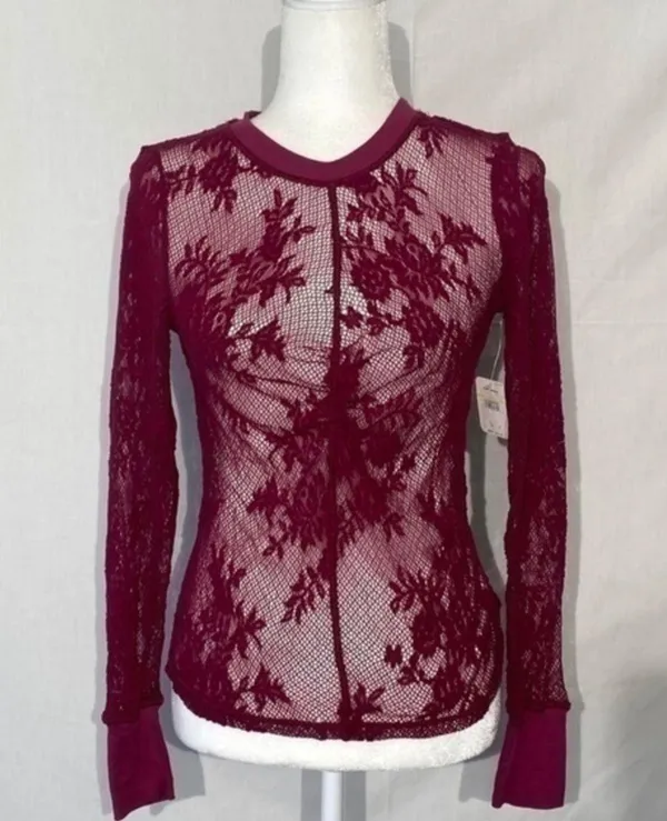 Free People U Into This Lace Long Sleeve Top In Rose Hypnotic Size - Image 5