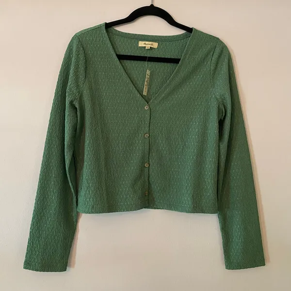 NWT Madewell Green Textured Cropped Lightweight Sweater Women's size Medium - Image 2