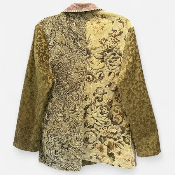 Vintage Y2K Boho Patchwork Tapestry Carpet Jacket Suede Collar Made in USA - Image 4